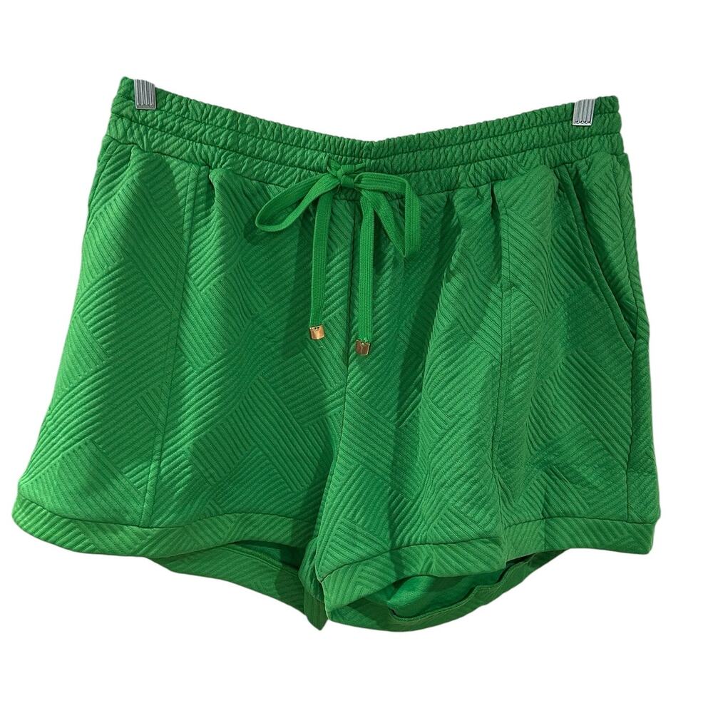 NEW Umgee + Textured Jacquard Elastic Waist Green Shorts Size 2XL